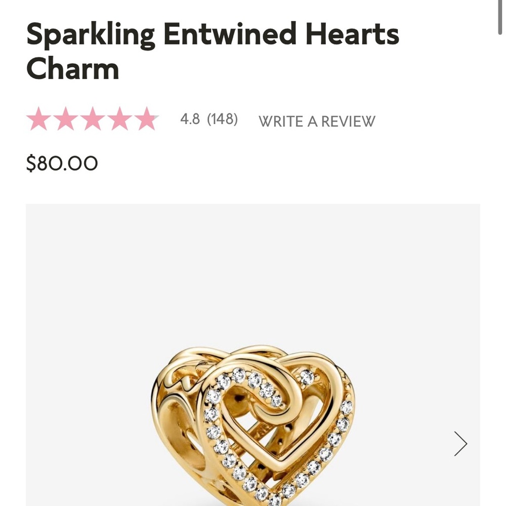 PANDORA 14K GOLD HEARTS CHARM FOR BRACELET